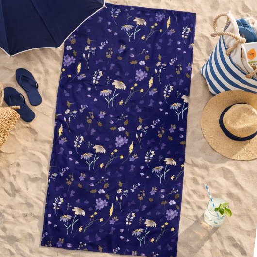 Boho Watercolor Wilde Bloemen Navy Strandlaken