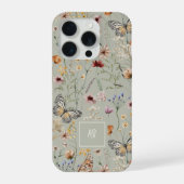 Boho Watercolor Wilde Bloemen Patroon Monogram iPhone Hoesje (Achterkant)