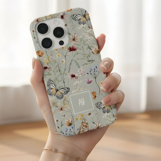 Boho Watercolor Wilde Bloemen Patroon Monogram iPhone Hoesje