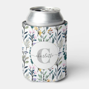 Boho Watercolor Wilde Bloemen Patroon Monogram Naa Blikjeskoeler