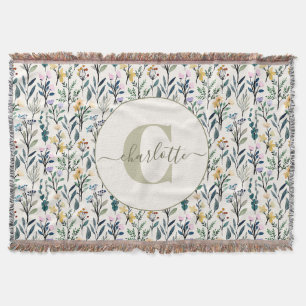 Boho Watercolor Wilde Bloemen Patroon Monogram Naa Deken