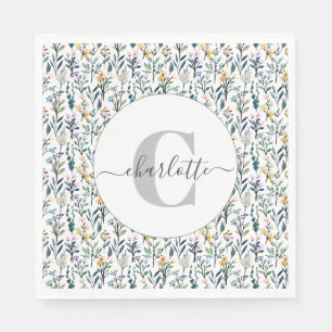 Boho Watercolor Wilde Bloemen Patroon Monogram Naa Servet