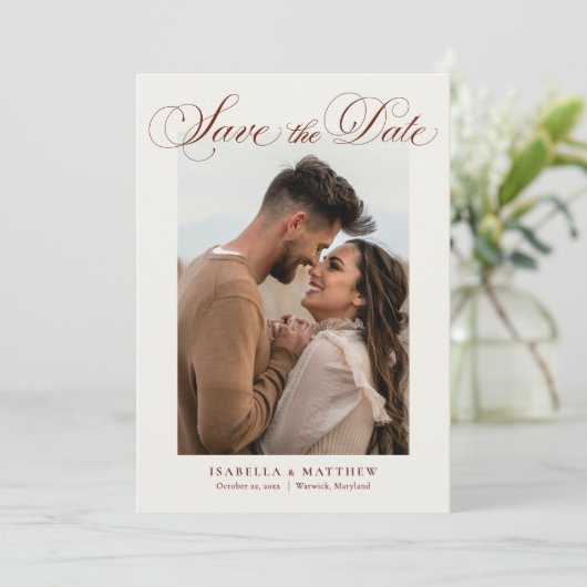 Boho Watercolor Wildebloem Foto Bruiloft Save The Date (Staand voorkant)