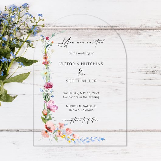 Boho Watercolor Wildflower Calligraphy Wedding Acryl Uitnodigingen