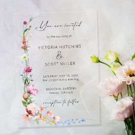 Boho Watercolor Wildflower Calligraphy Wedding Acryl Uitnodigingen