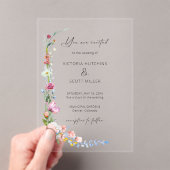 Boho Watercolor Wildflower Calligraphy Wedding Acryl Uitnodigingen (Insitu (Draagbaar))