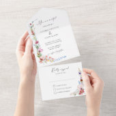 Boho Watercolor Wildflower Calligraphy Wedding All In One Uitnodiging (Afscheurbaar)