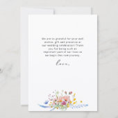 Boho Watercolor Wildflower Calligraphy Wedding Bedankkaart (Achterkant)