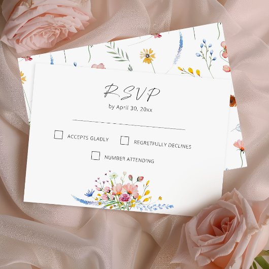 Boho Watercolor Wildflower Calligraphy Wedding RSVP Kaartje