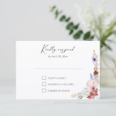 Boho Watercolor Wildflower Calligraphy Wedding RSVP Kaartje (Staand voorkant)