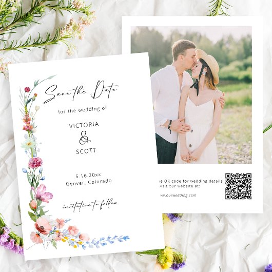 Boho Watercolor Wildflower Calligraphy Wedding Save The Date