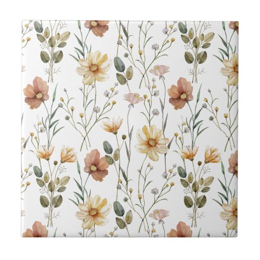 Boho Watercolor Wildflower Ceramic Tegeltje (Voorkant)