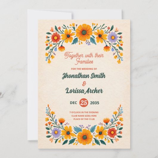 Boho Watercolor Wildflower Wedding Invitation Kaart (Achterkant)
