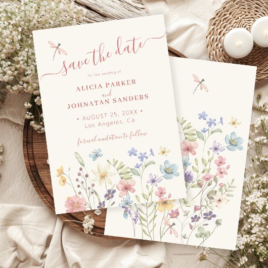 Boho watercolor wildflower wedding save the date