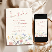 Boho watercolor wildflower wedding save the date