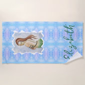 Boho Watercolor Zeemeermin Gepersonaliseerd Strandlaken (Voorkant)