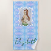 Boho Watercolor Zeemeermin Gepersonaliseerd Strandlaken (Voorkant)