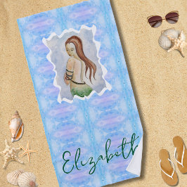 Boho Watercolor Zeemeermin Gepersonaliseerd Strandlaken