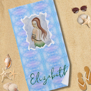 Boho Watercolor Zeemeermin Gepersonaliseerd Strandlaken