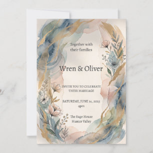 Boho Watercolour Bloemen Bruiloft Uitnodiging