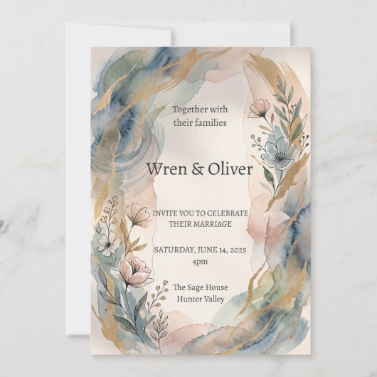 Boho Watercolour Bloemen Bruiloft Uitnodiging (Voorkant)