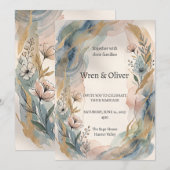 Boho Watercolour Bloemen Bruiloft Uitnodiging (Voorkant / Achterkant)