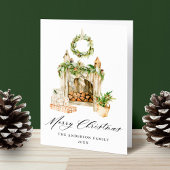 Boho-waterlijstschildering Haard Met Groene Elemen Feestdagen Kaart