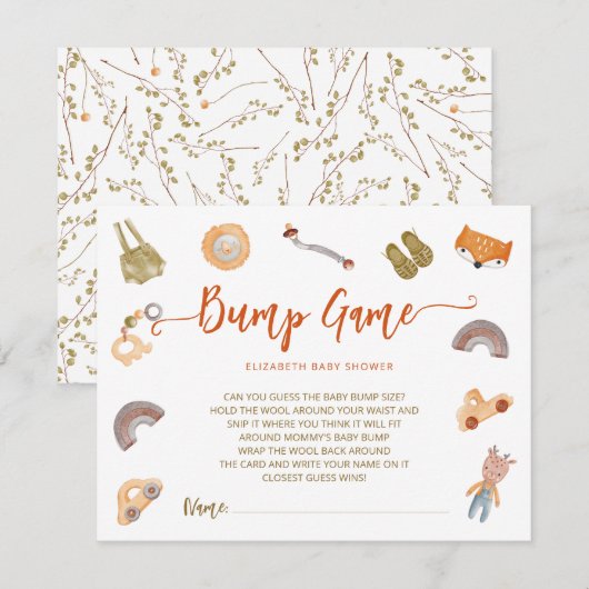 Boho Waterolor Baby shower Bump Game Enclosure Informatiekaartje (Voorkant / Achterkant)