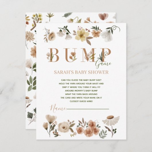 Boho Waterolor Bloemen Baby shower Bump Game Informatiekaartje (Voorkant / Achterkant)
