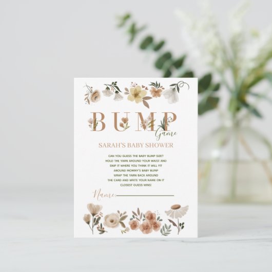 Boho Waterolor Bloemen Baby shower Bump Game Informatiekaartje (Staand voorkant)