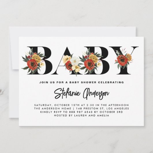 Boho Waterverf Anemone Botanische Herfst Baby show Kaart (Voorkant)