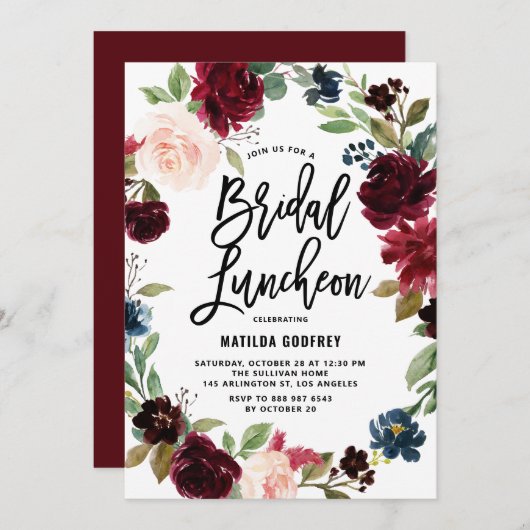 Boho Waterverf Autumn Floral Bridal Luncheon Kaart (Voorkant / Achterkant)
