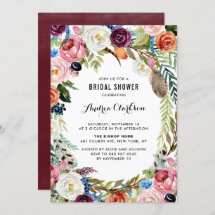 Boho Waterverf Autumn Floral Lijst Vrijgezellenfee Kaart
