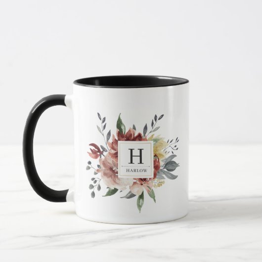 Boho Waterverf Autumn Floral Monogram koffie Mok (Links)