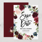 Boho Waterverf Autumn Floral Wreath Save The Date (Voorkant / Achterkant)