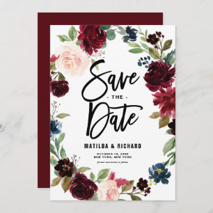 Boho Waterverf Autumn Floral Wreath Save The Date