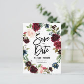 Boho Waterverf Autumn Floral Wreath Save the Date Briefkaart (Staand voorkant)