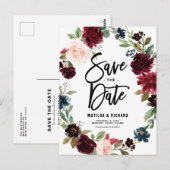 Boho Waterverf Autumn Floral Wreath Save the Date Briefkaart (Voorkant / Achterkant)