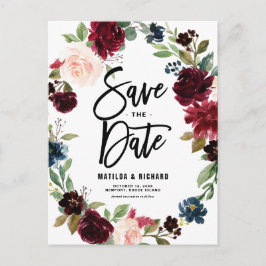 Boho Waterverf Autumn Floral Wreath Save the Date Briefkaart