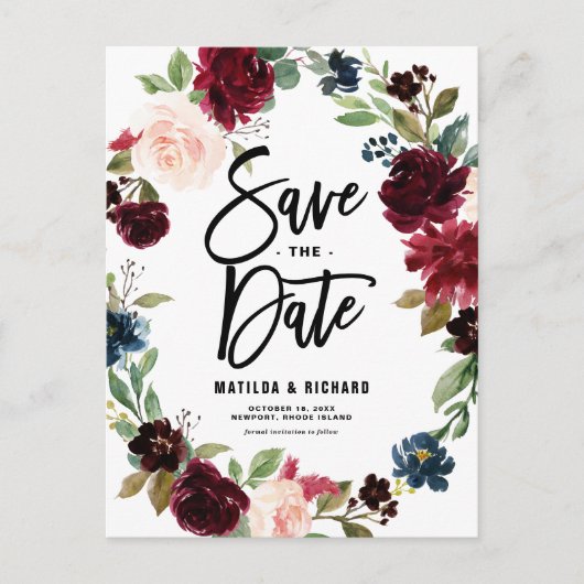 Boho Waterverf Autumn Floral Wreath Save the Date Briefkaart (Voorkant)