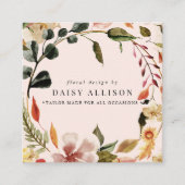 Boho Waterverf Autumn Florals Vierkante Visitekaartje (Voorkant)