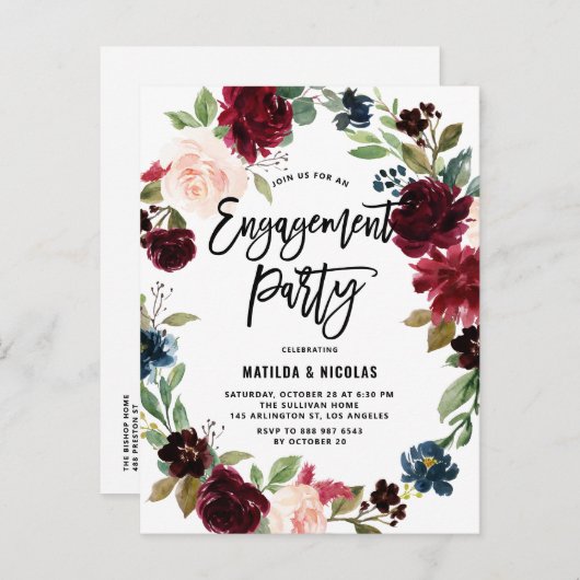 Boho Waterverf Autumn Wreath Engagement Party Uitnodiging Briefkaart (Voorkant / Achterkant)