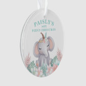 Boho Waterverf Baby Elephant kerstfoto Ornament (voorkant)