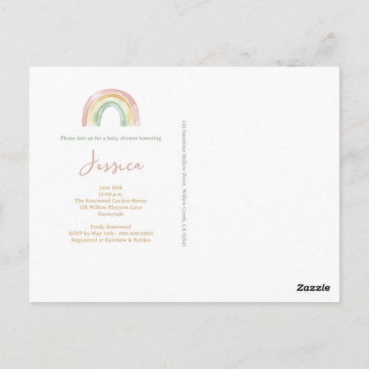 Boho Waterverf Baby shower Briefkaart (Achterkant)