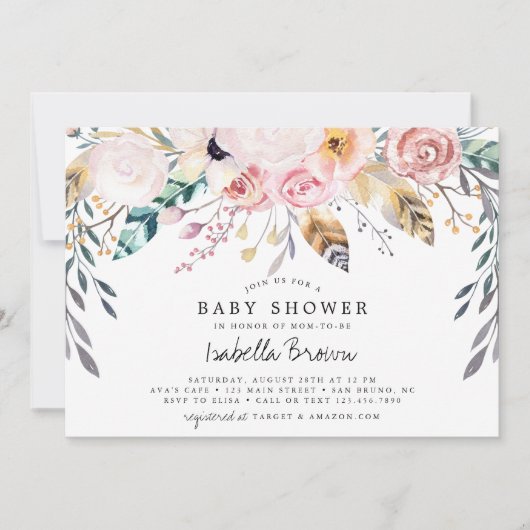 Boho waterverf baby shower kaart (Voorkant)