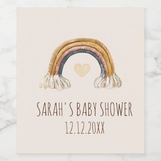 Boho Waterverf Baby shower Wijnlabel Wijn Etiket (Enkel label)