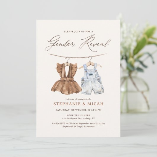 Boho Waterverf Babykleding Geslacht onthullen Kaart (Staand voorkant)