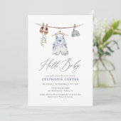 Boho Waterverf Babykleding Jongen Baby shower Kaart (Staand voorkant)