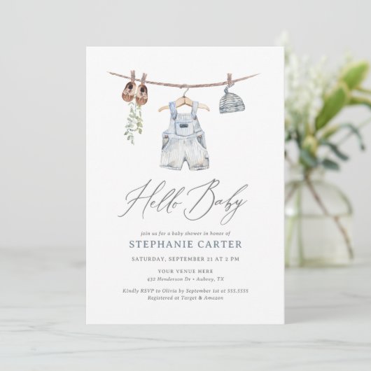Boho Waterverf Babykleding Jongen Baby shower Kaart (Staand voorkant)