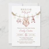 Boho Waterverf Babykleding Meisje Baby shower Kaart (Voorkant)